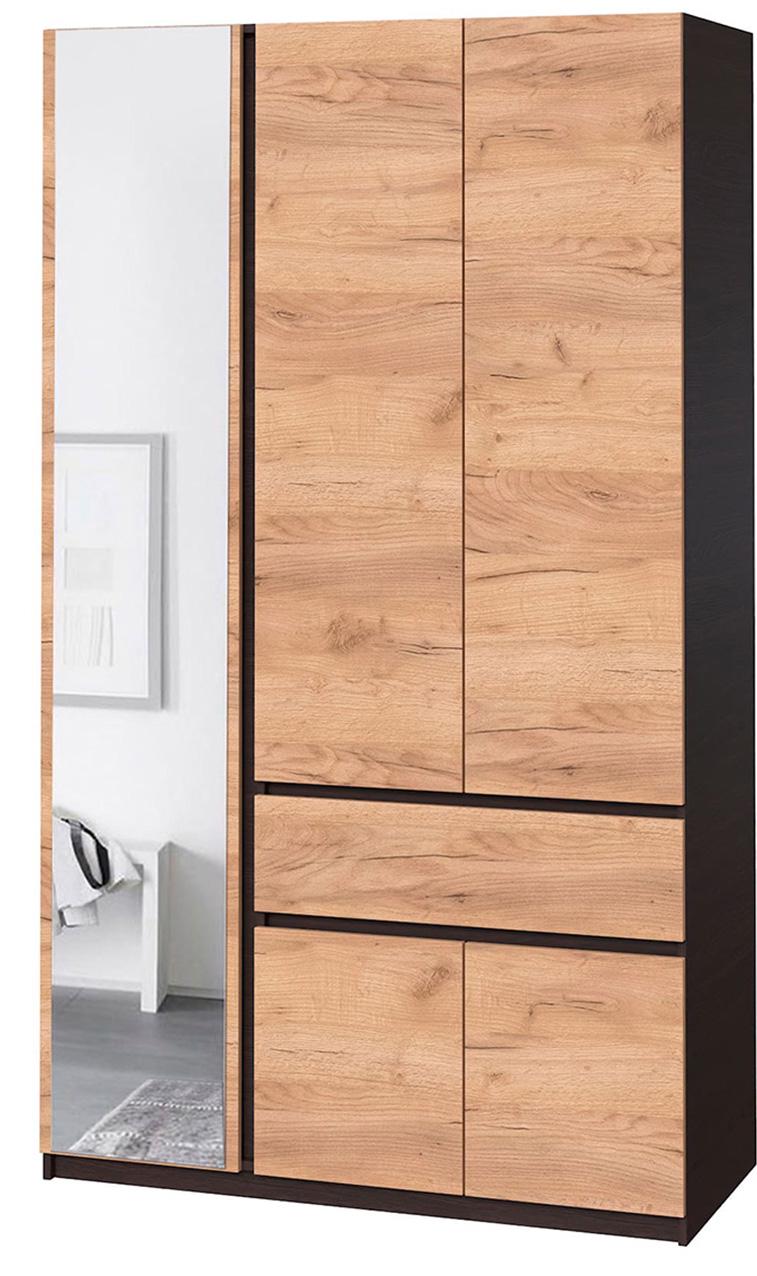 Шкаф для одежды без ручек с полками и ящиком из ЛДСП 1221х2000х520 мм Венге магия/крафт золотой (20484) - фото 1 Шкаф для одежды без ручек с полками и ящиком из ЛДСП 1221х2000х520 мм Венге магия/крафт золотой (20484) - фото 1