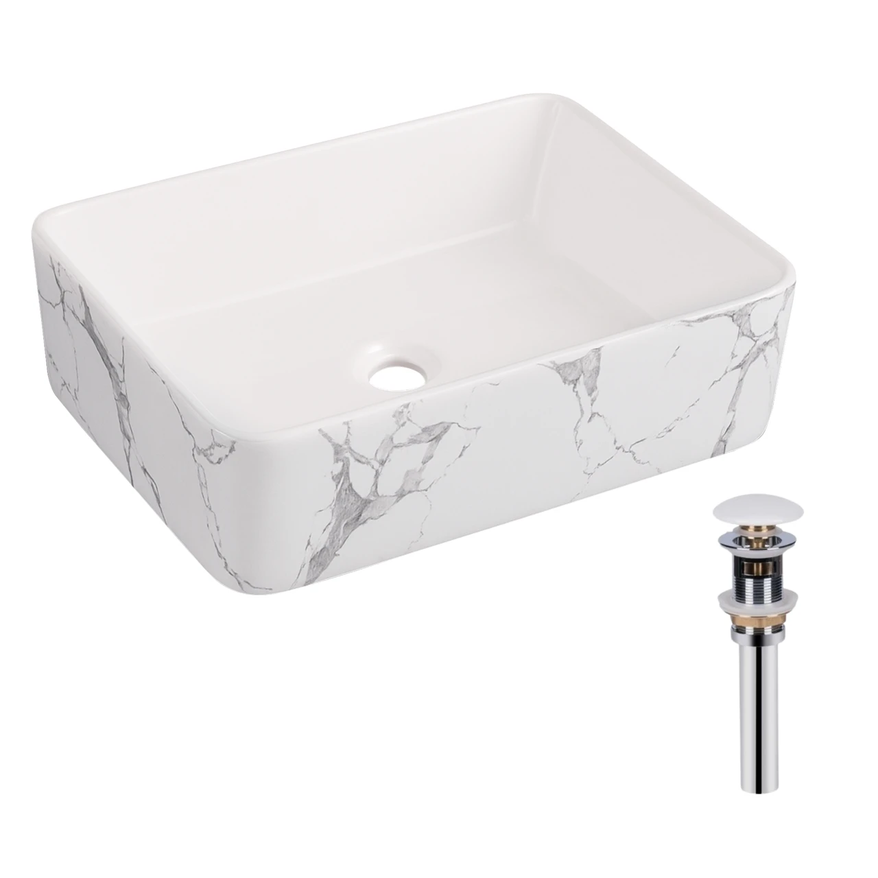 Раковина накладная Qtap Tern Marble прямоугольная с донным клапаном 480x370x135 мм (QT17116069MR)