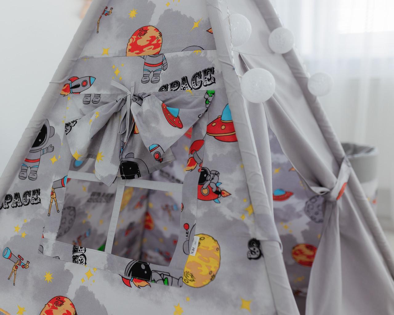 Вігвам дитячий Космос з килимком бон бон з подушками з кошиком для білизни - фото 6 Вігвам дитячий Космос з килимком бон бон з подушками з кошиком для білизни - фото 6