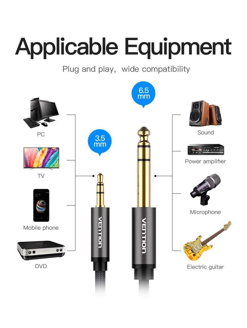 Кабель Vention 6.5 мм Jack-3.5 мм minijack HiFi стерео AUX на 6.35 мм в оплітці TRS 10 м Чорний (BAIHL) - фото 11