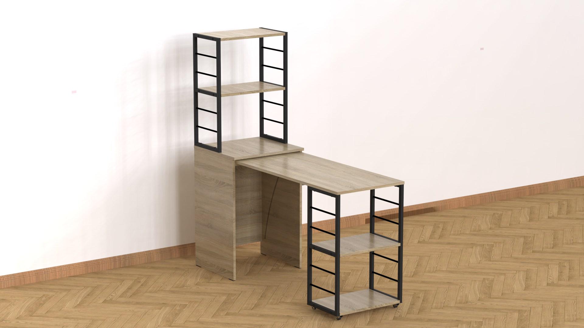 Стіл-тумба трансформер Ferrum-decor Смарт 3/2 з етажеркою метал/ДСП 16 мм 1430x1450x600 мм Чорний/Дуб Сонома (FRD-105119) - фото 10