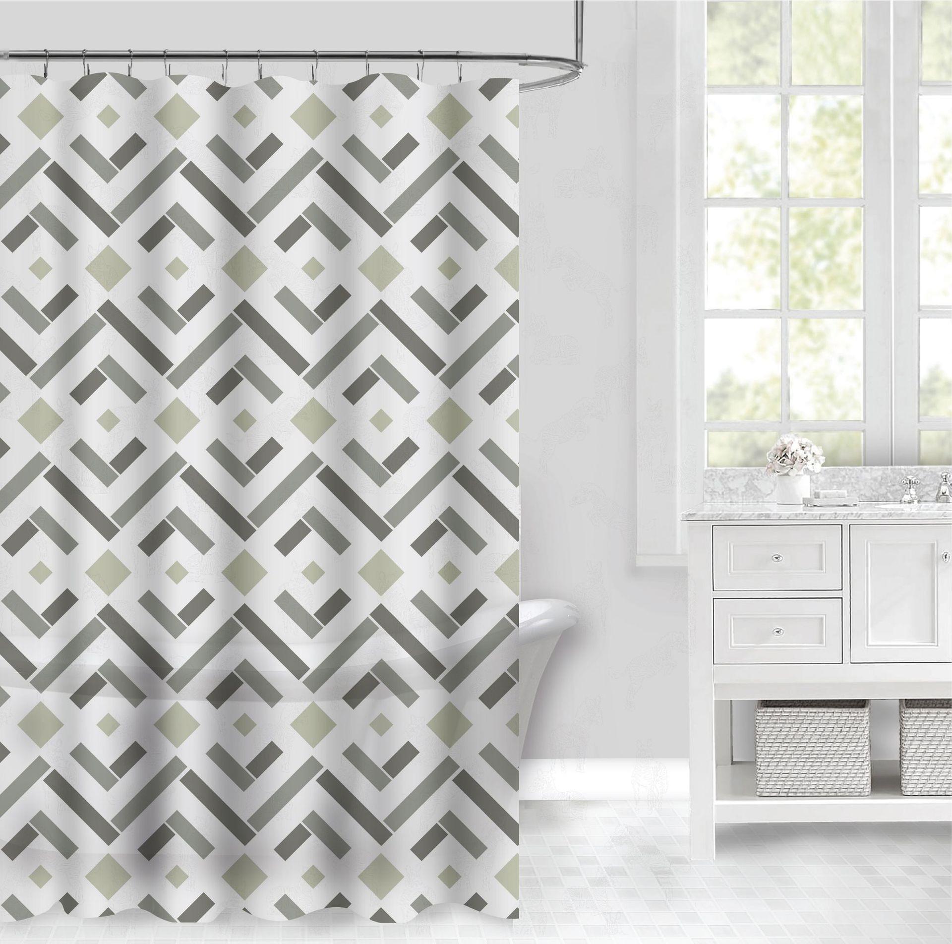 Шторка для ванной и душа водоотталкивающая Скандинавский орнамент материал PEVA с металлическими крючками 180x180 см Белый