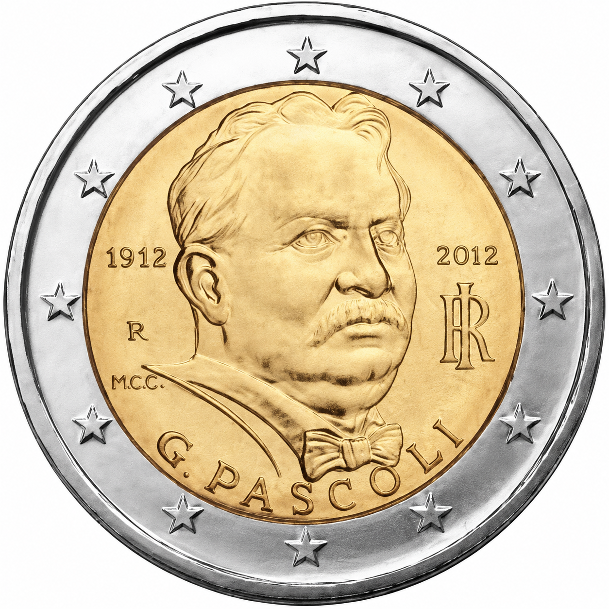 Колекційна монета Італія 2 євро 2012 100 років від смерті Джованні Пасколи UNC (KM#355)