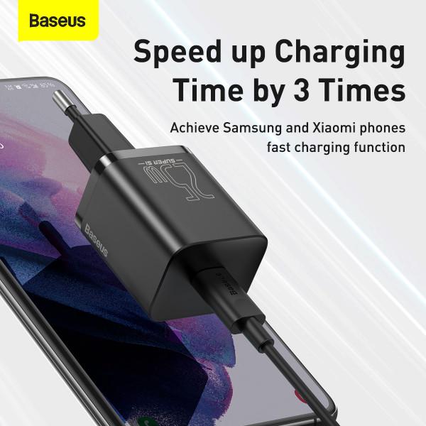 Сетевое зарядное устройство Baseus Super Si Quick Charger Type-C + кабель Type-C to Type-C 25 Вт 3A быстрая зарядка 1 м Черный - фото 13