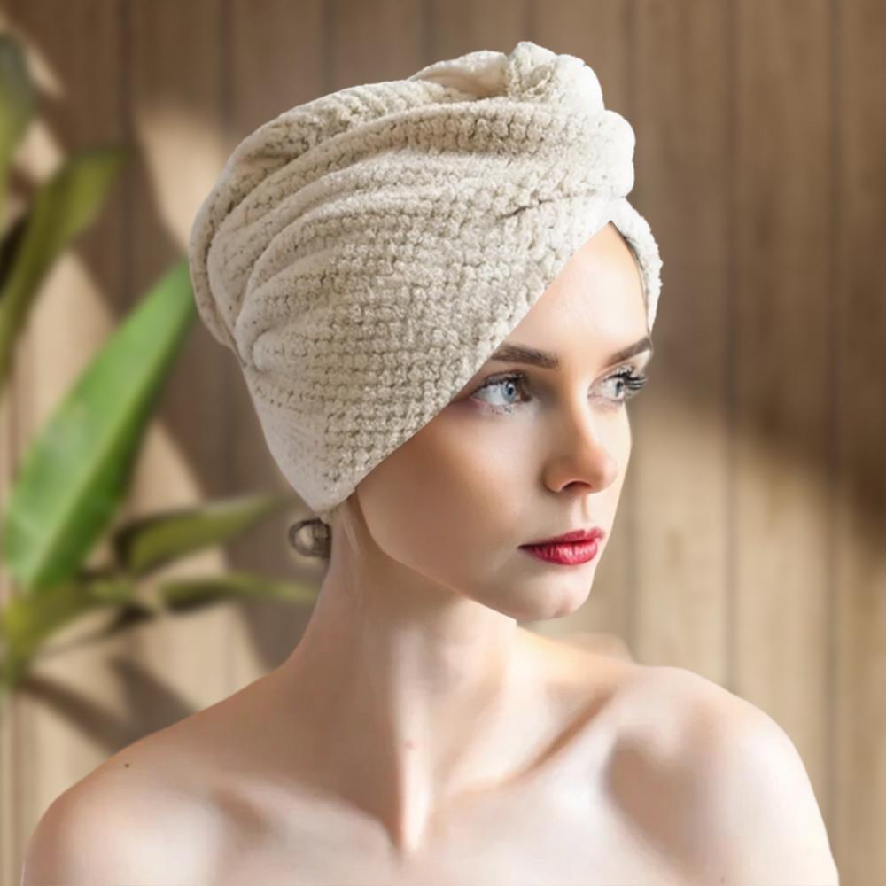 Рушник-тюрбан чалма для сушіння волосся Bestlove Бежевий у клітинку (HA-381) - фото 2 Рушник-тюрбан чалма для сушіння волосся Bestlove Бежевий у клітинку (HA-381) - фото 2