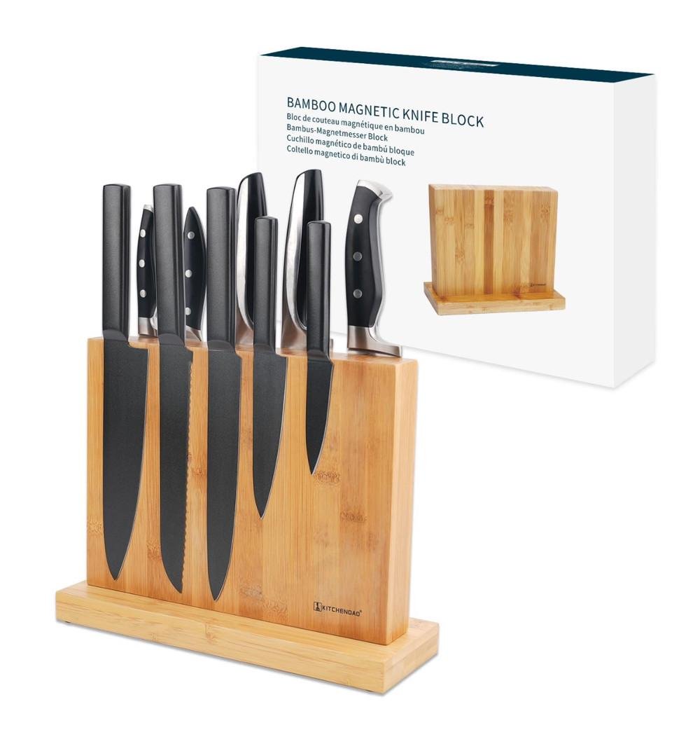 Блок для ножей магнитный KITCHENDAO из бамбука большой для кухни