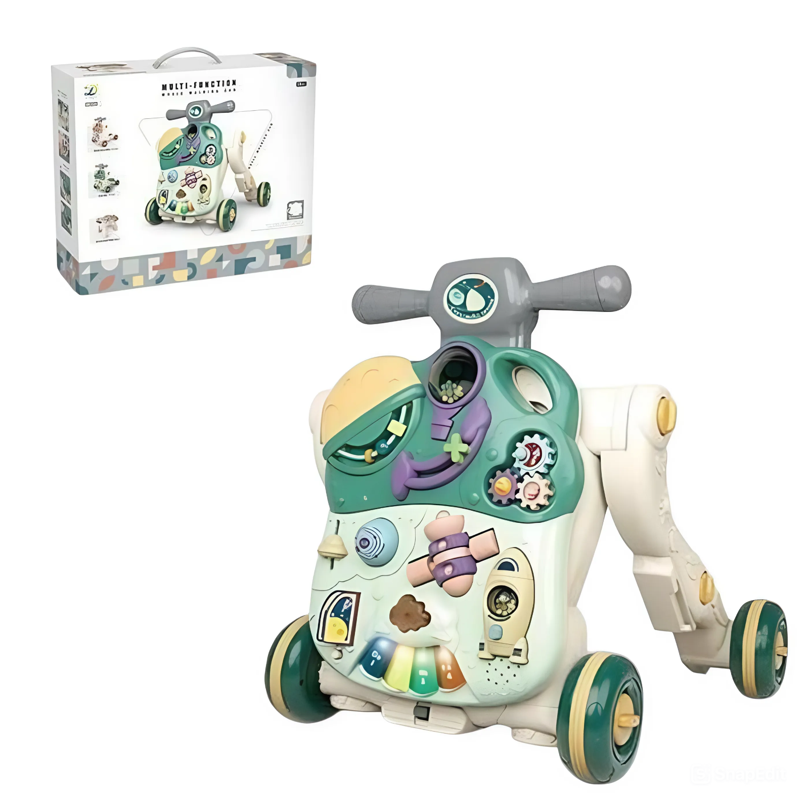 Каталка-ходунки детская 2в1 с пианино/подсветкой/игровым столиком Зеленый (153986)