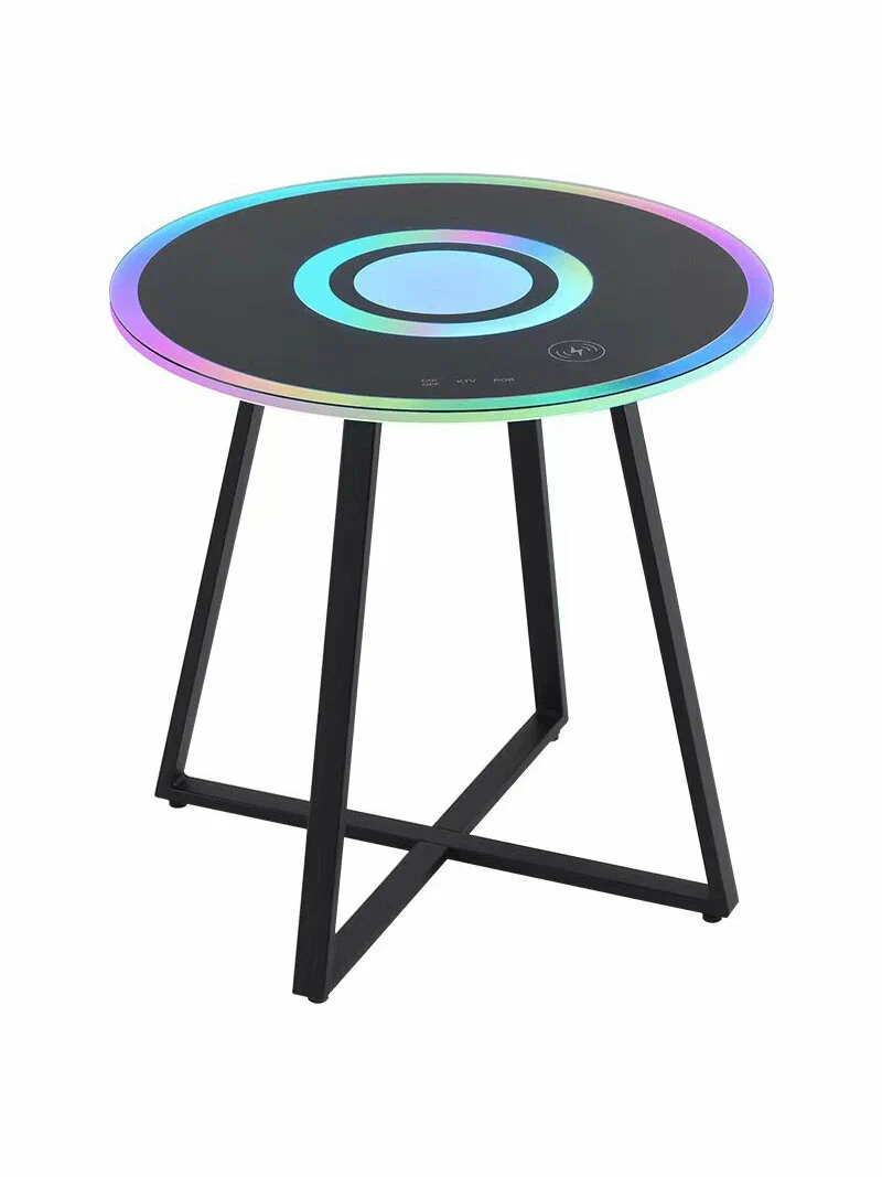 Журнальный столик с подсветкой Bluetooth 50х50х50 см с беспроводной зарядкой стеклянный