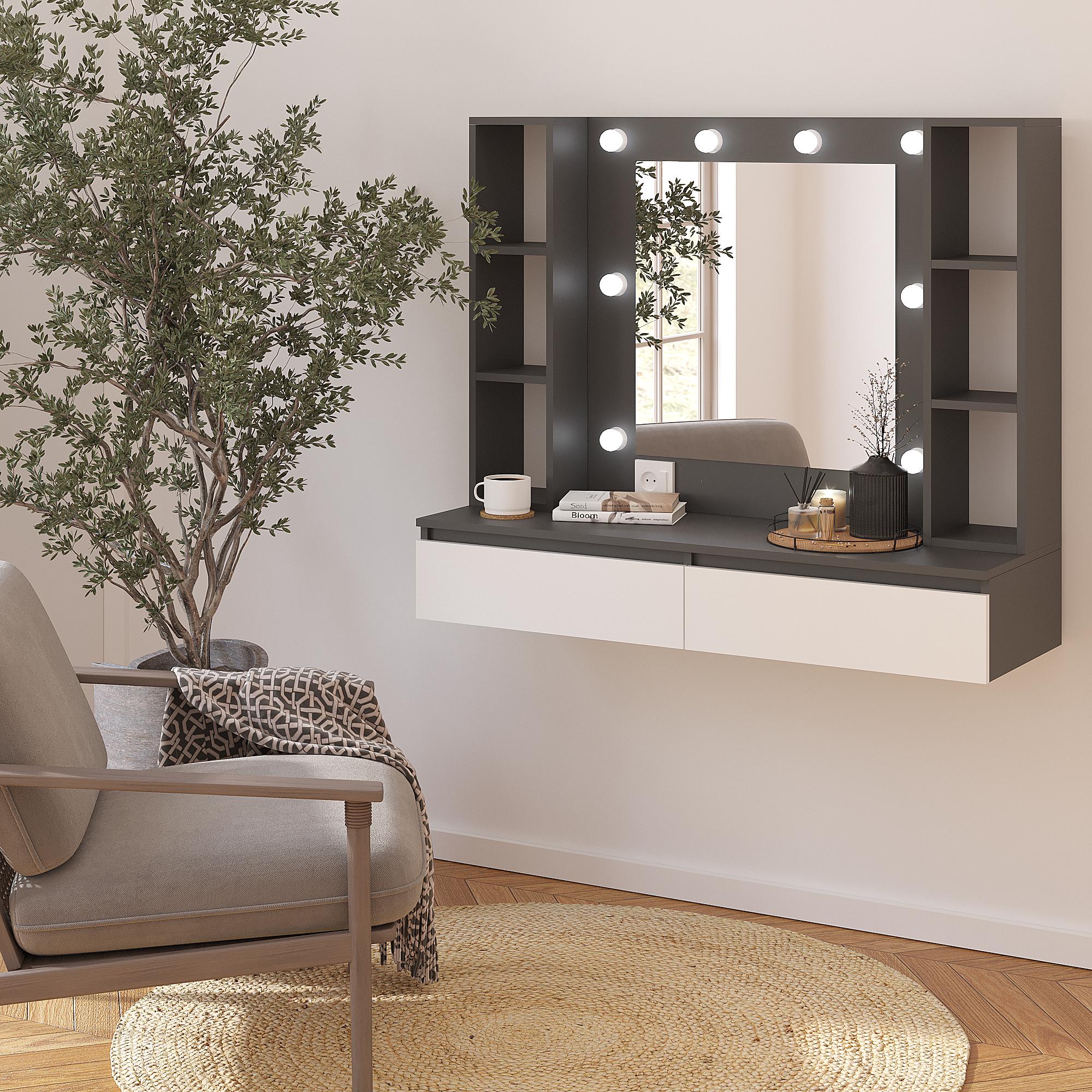 Туалетный столик подвесной с подсветкой 1000х1200х400 мм Антрацит/Белый - фото 1 Туалетный столик подвесной с подсветкой 1000х1200х400 мм Антрацит/Белый - фото 1