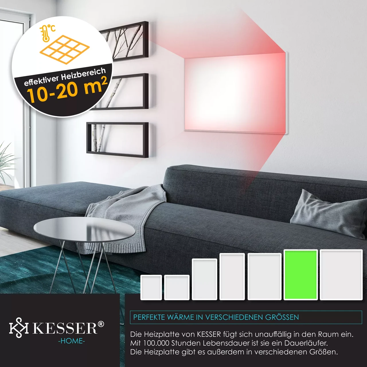 Инфракрасный обогреватель KESSER настенный 1000W (16629_1000W-gs) - фото 5 Инфракрасный обогреватель KESSER настенный 1000W (16629_1000W-gs) - фото 5