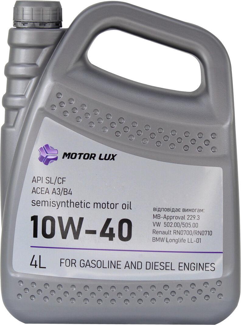 Моторное масло бензин/дизель Motor Lux Semisynthetic 10W-40 4 л