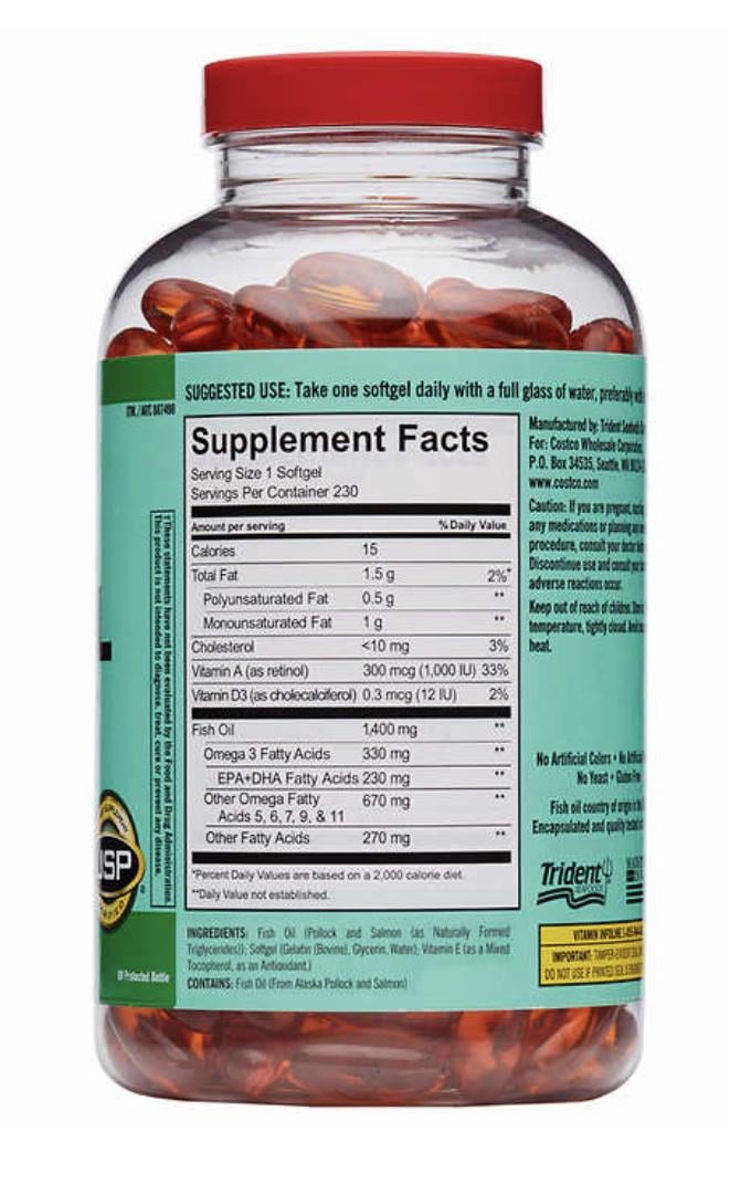 Рыбий жир Kirkland Wild Alaskan Fish Oil 1400 мг 230 капсул - фото 2 Рыбий жир Kirkland Wild Alaskan Fish Oil 1400 мг 230 капсул - фото 2