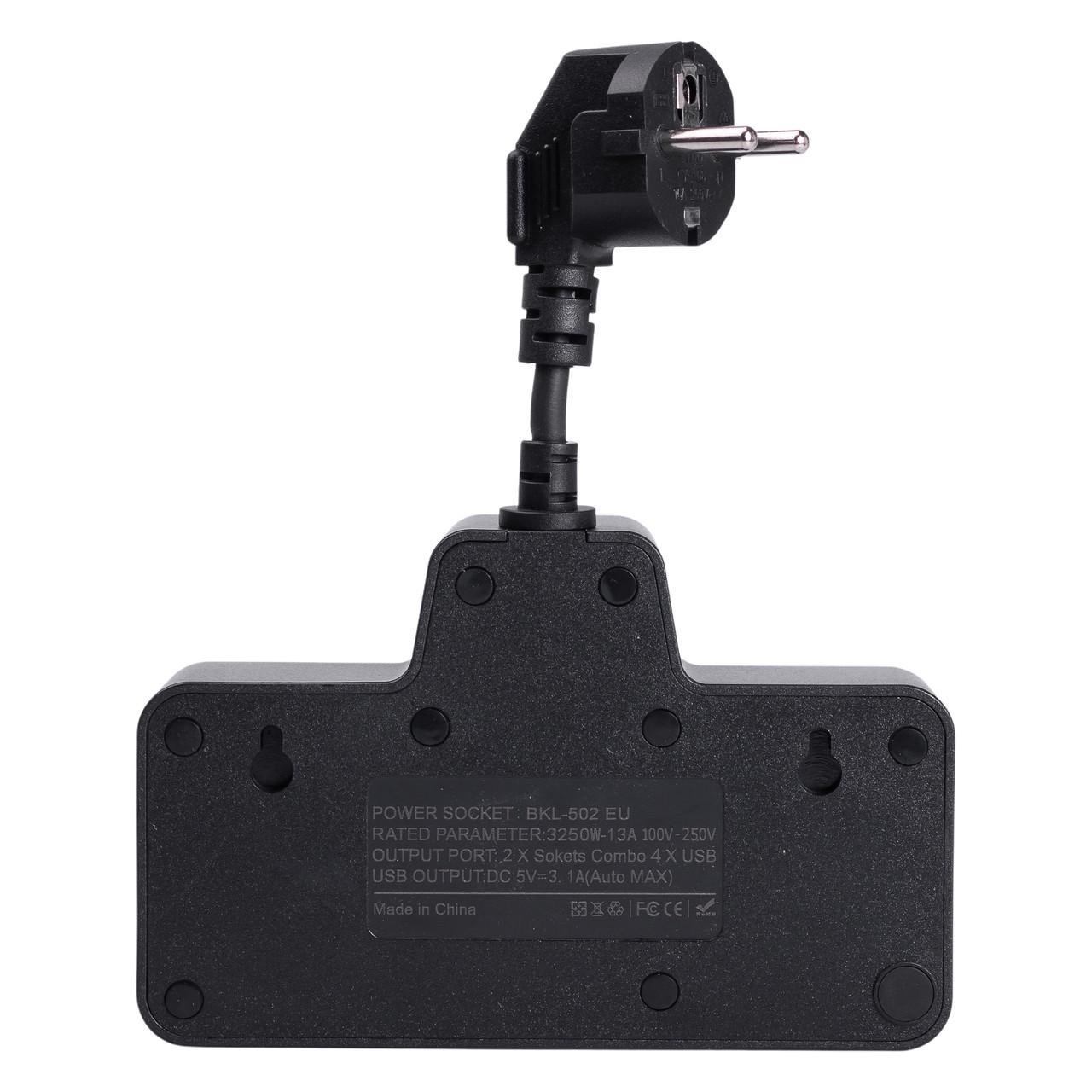 Подовжувач HP-5-18 на 2 євро розетки з 2 USB та 2 Type-C Чорний (7436) - фото 5