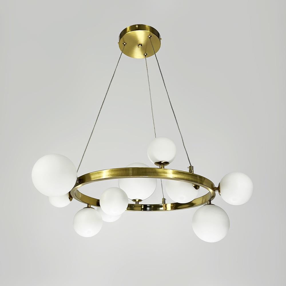 Люстра кольцевая с 10 белыми плафонами Ø 70 см Латунь (AT 32/10R AB+WT) - фото 1 Люстра кольцевая с 10 белыми плафонами Ø 70 см Латунь (AT 32/10R AB+WT) - фото 1
