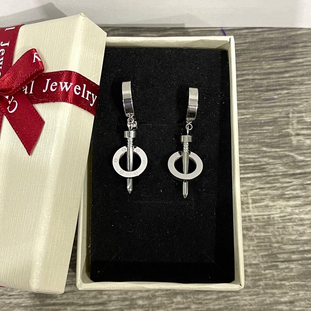 Сережки підвіски цвяхи в каблучці Xuping Jewelry ювелірна сталь срібляста в коробочці (83098202)