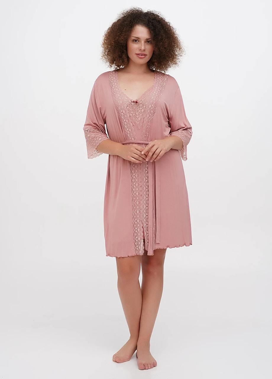 Комплект женский ночная рубашка/халат Cotpark M Пудровый (16197-02-M) Комплект женский ночная рубашка/халат Cotpark M Пудровый (16197-02-M)