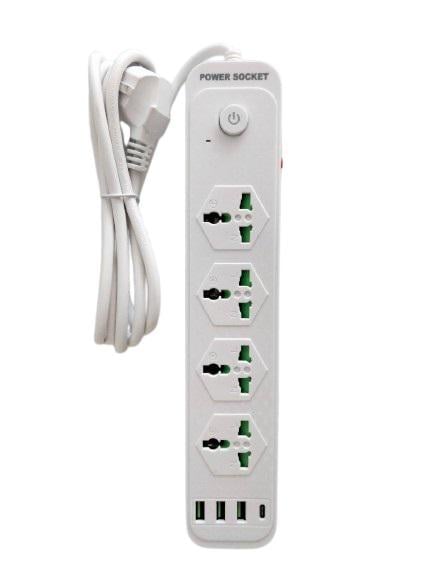 Фильтр сетевой J02 на 3usb+Type c 4 розетки 3000W 2 м White