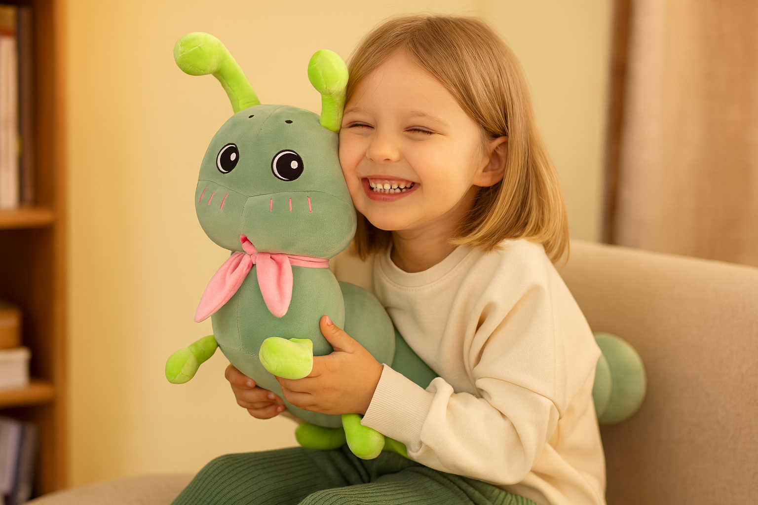 Игрушка-подушка с пледом Милая гусеница 3в1 Зеленый (MH-7227green) - фото 2