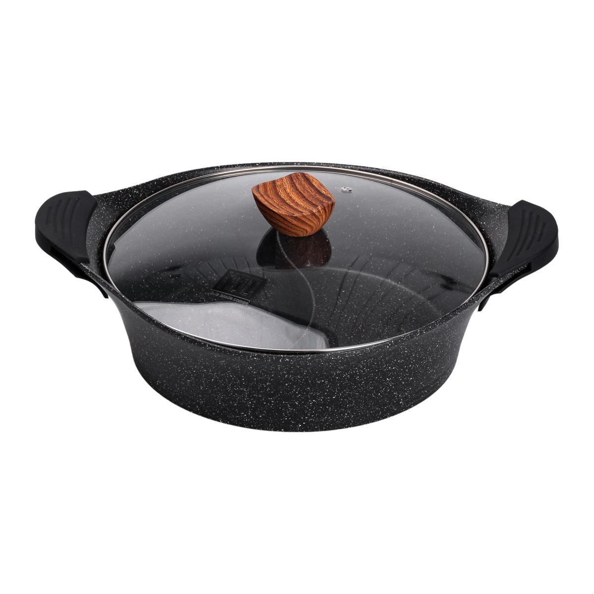 Кастрюля с разделителем MGC для шабу-шабу алюминиевая с антипригарным покрытием стеклянная крышка 4 л Черный (HP-4-413B) - фото 3