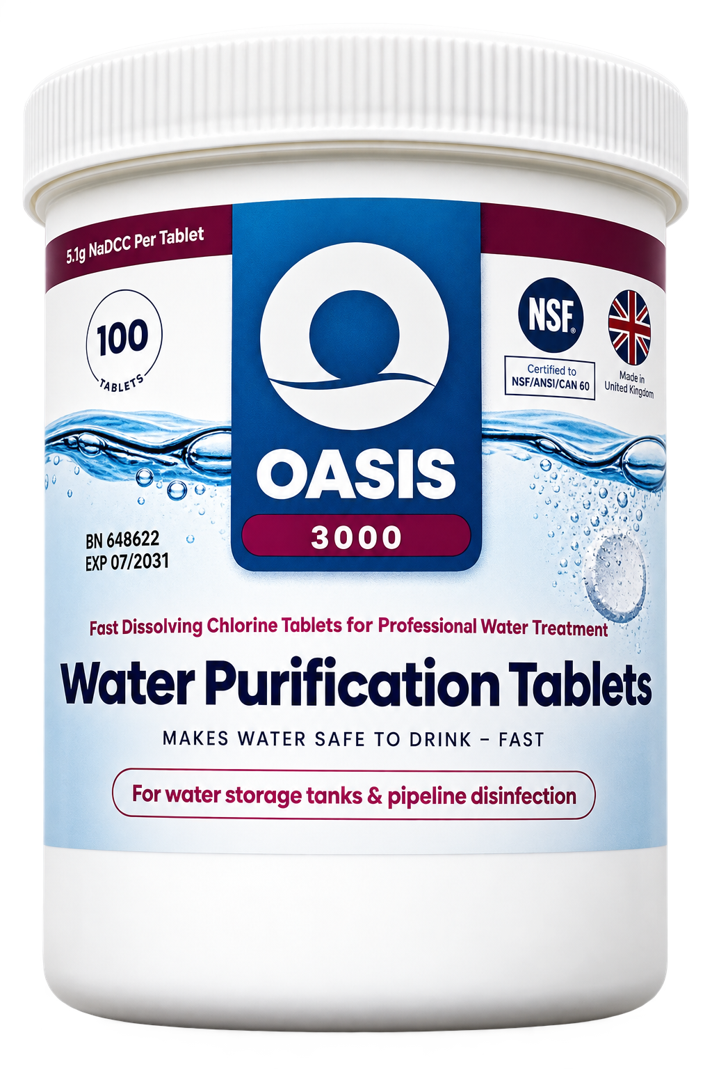 Таблетки для дезінфекції питної води Oasis 3000 банка 100 табл. на 60 000 л 1 таблетка на 600 л 5,1 г NaDCC (38398759) Таблетки для дезінфекції питної води Oasis 3000 банка 100 табл. на 60 000 л 1 таблетка на 600 л 5,1 г NaDCC (38398759)