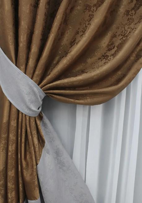 Штори жакард 1,5х2,7 м 2 шт. Коричневий/Світло-сірий (009дк) - фото 3 Штори жакард 1,5х2,7 м 2 шт. Коричневий/Світло-сірий (009дк) - фото 3