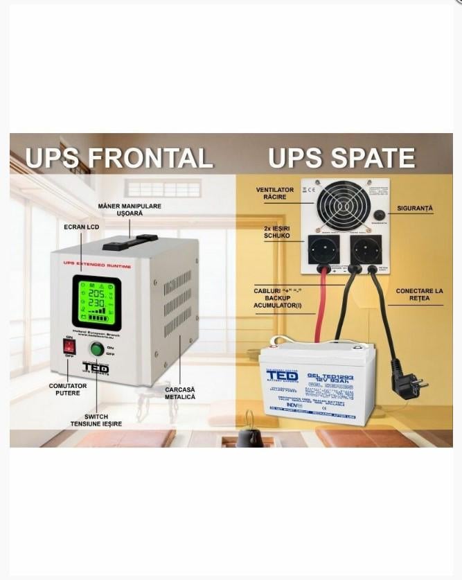 Источник бесперебойного питания TED 550 VA 300 W 12 В с правильной синусоидой - фото 2 Источник бесперебойного питания TED 550 VA 300 W 12 В с правильной синусоидой - фото 2