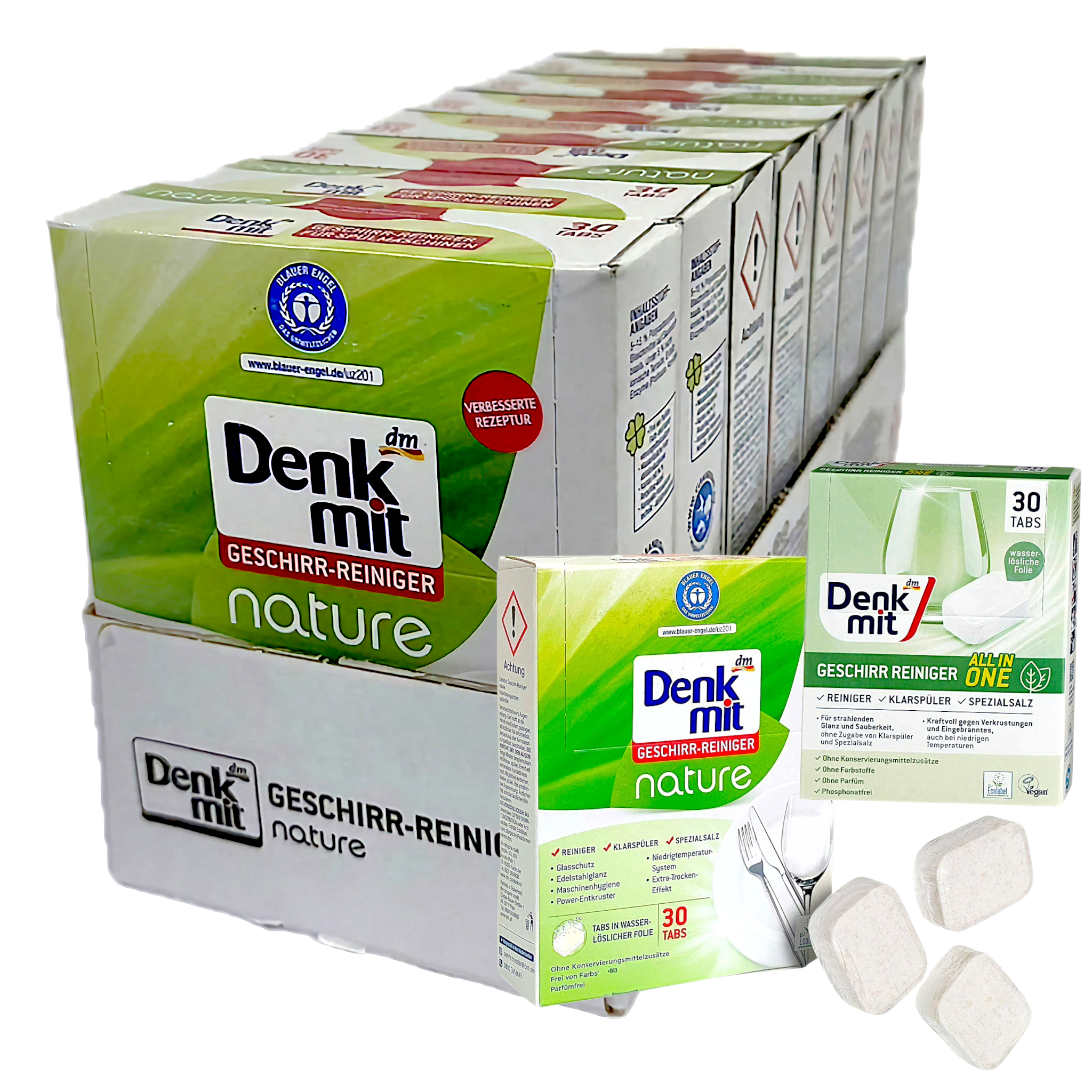 Таблетки для посудомоечных машин Denk Mit Geschirr Reiniger Tabs Nature All in One ящик 8 коробок по 30 шт. (02308-8)
