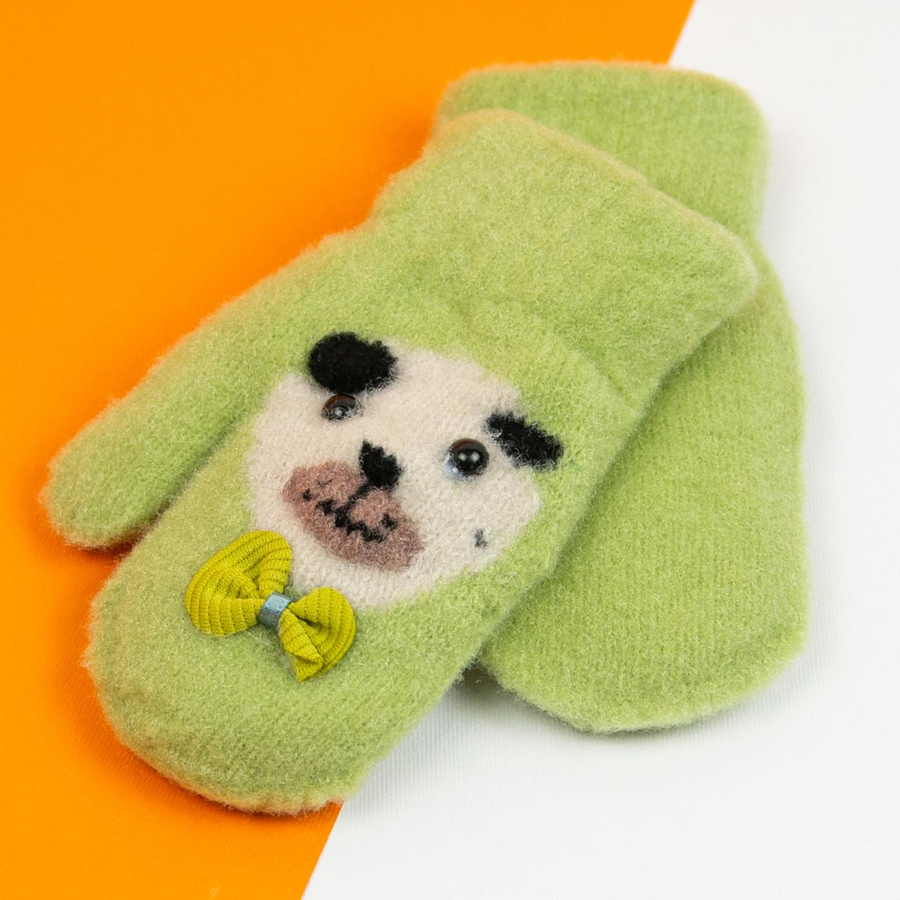 Варежки детские на 4-6 лет зимние на веревочке Медвеженок 21-7-9а Зеленый (DR010079)