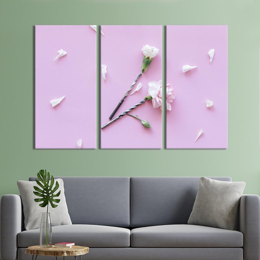 Картина на холсте триптих Две белые гвоздики 156x100 см (941-31)