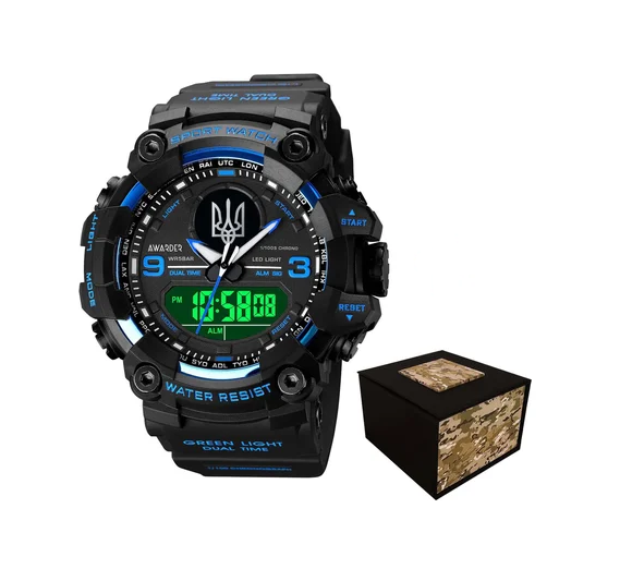 Наручные часы Awarder 001BUUASI Трезубец с коробкой серебро Черный/Синий Наручные часы Awarder 001BUUASI Трезубец с коробкой серебро Черный/Синий