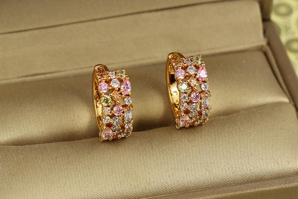 Серьги Xuping Jewelry Фиерия с разноцветными камнями 1,5 см Золотистый (30642082)