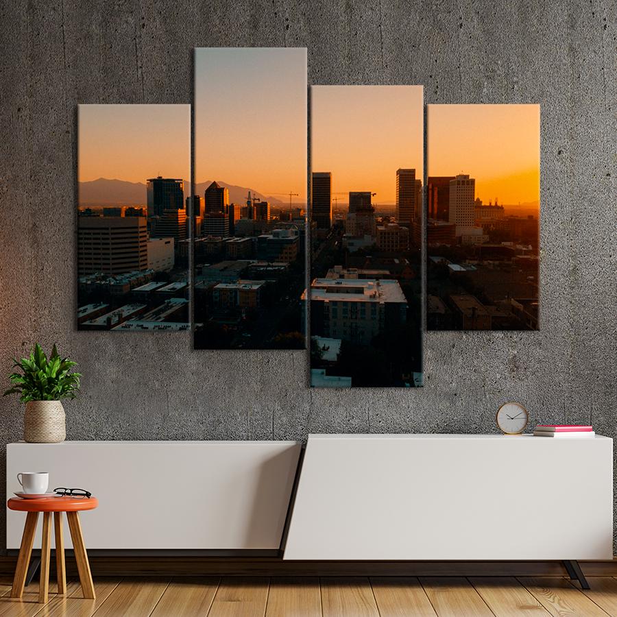 Картина город Вечерние высотки в американском городе 149x106 см (A589-4)