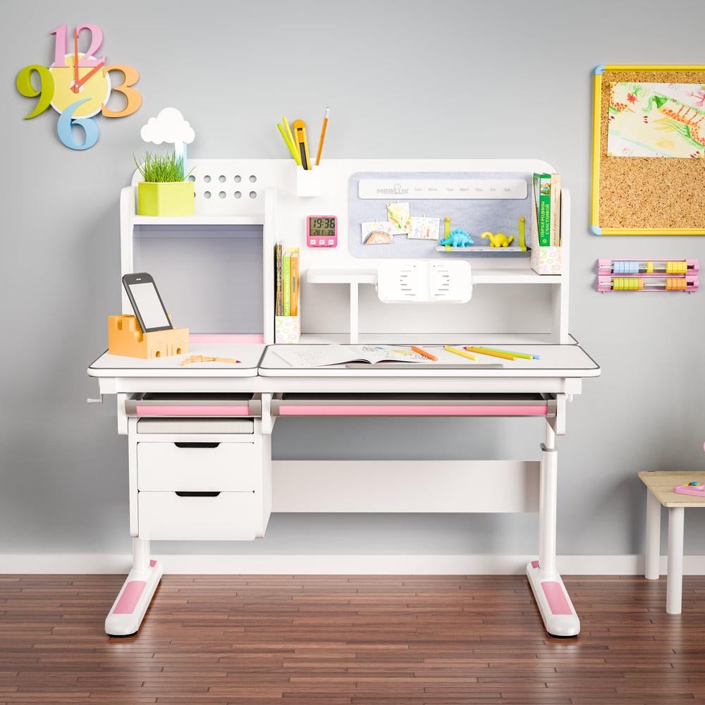 Парта трансформер шкільна ергономічна дитяча Mealux Winnipeg Multicolor Plus Білий/Рожевий (BD-630 WG+PN с тумбой) - фото 2 Парта трансформер шкільна ергономічна дитяча Mealux Winnipeg Multicolor Plus Білий/Рожевий (BD-630 WG+PN с тумбой) - фото 2