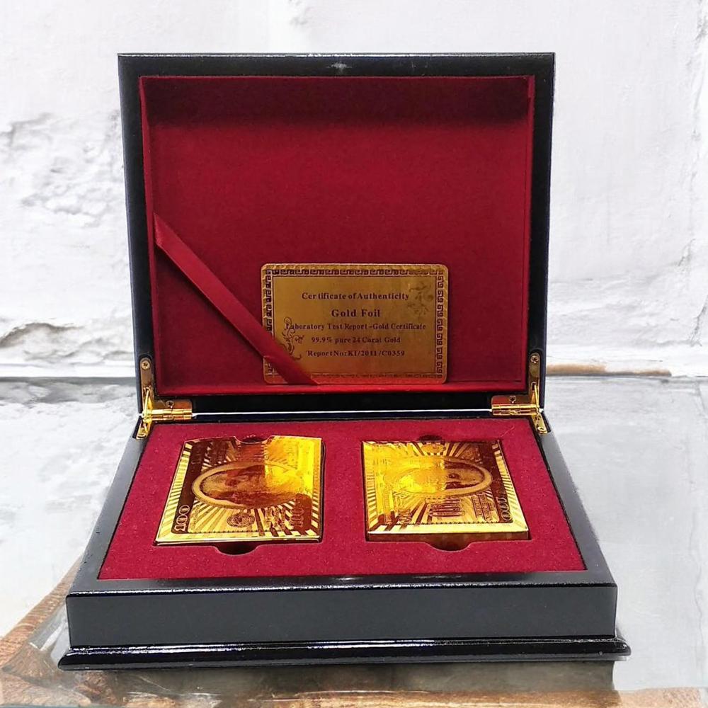 Карти гральні для покеру пластикові з позолотою 2 колоди у футлярі 20x17x4,5 см