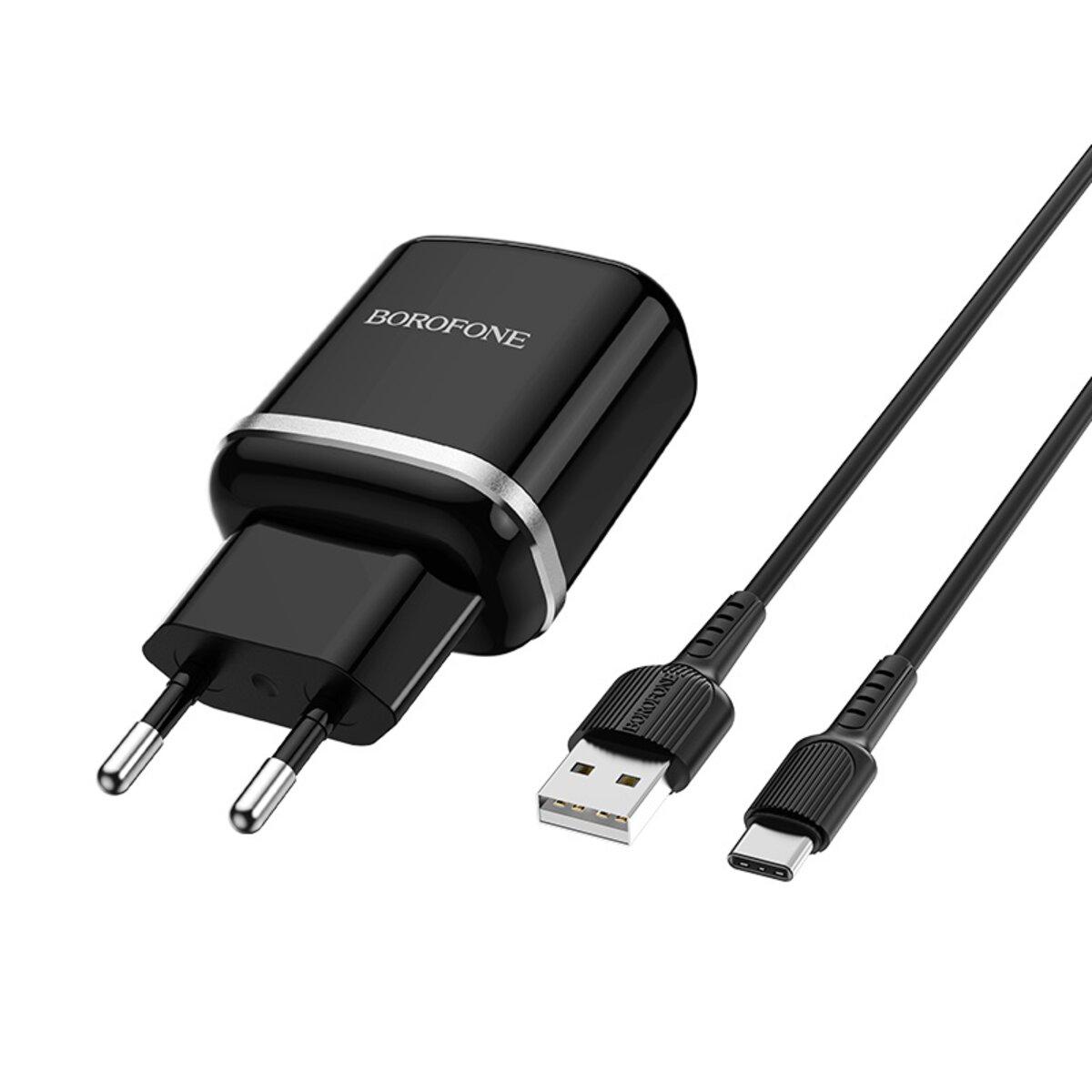 Зарядное устройство Borofone BA36A High speed Single Port QC3.0 Charger Set 18W USB to Type-C Cable Black (BA36ACB)