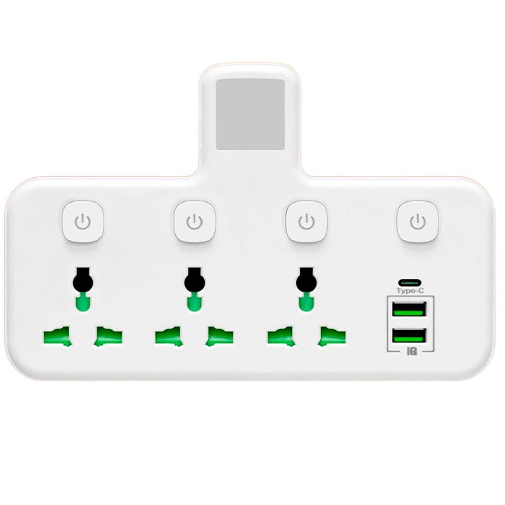 Розетка тройник с выключателями и ночником 10A 2-USB 1-Type-C (1016-445-00)