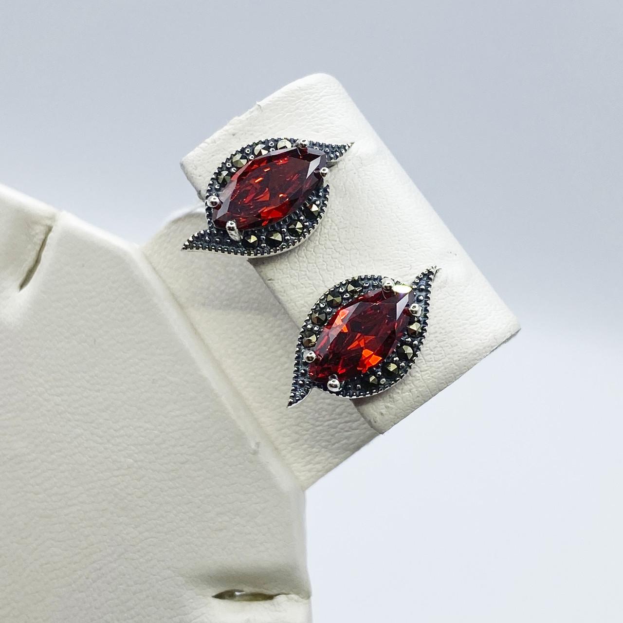 Серьги серебряные с гранатом и марказитом 5,65 г (2043787867)