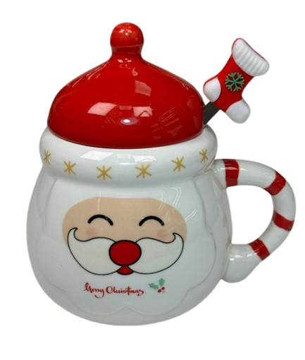 Кухоль керамічний Olens 102-1062 Кенді-Санта з кришкою та ложкою 400 мл Червоний (2786929820)
