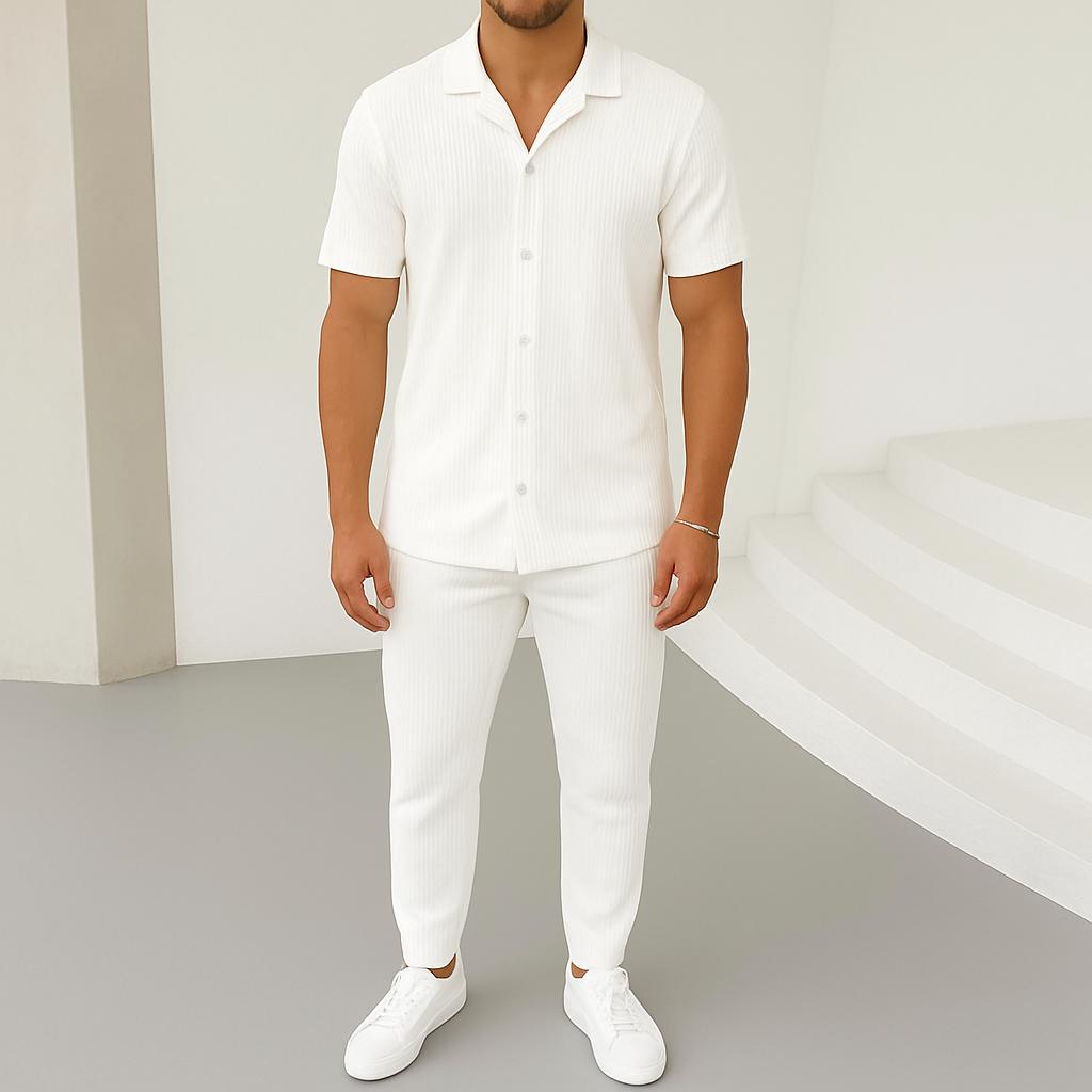 Костюм мужской летний Mono в рубчик L Белый (Q2626/2/3) - фото 2