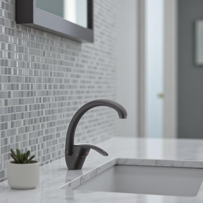 Смеситель для кухни Cron MARS-777 с высоким изливом однорычажный цинковый сплав Черный (b-CR0785) - фото 5