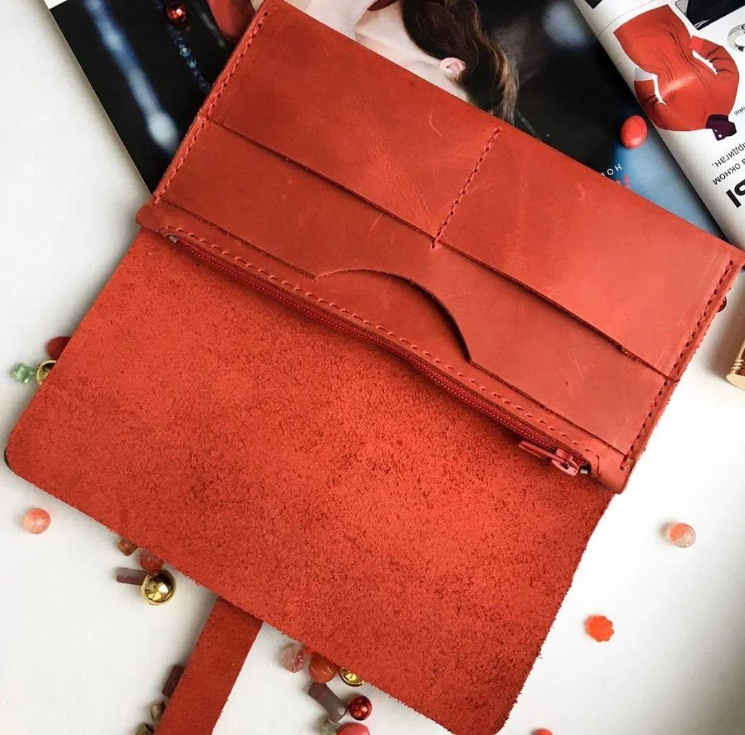 Кошелек женский HER ручной работы натуральная кожа Красный