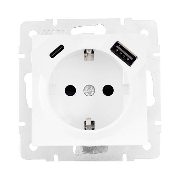 Розетка Lezard Vesna 1-я с заземлением и USB+TC без рамки Белый (14618081)