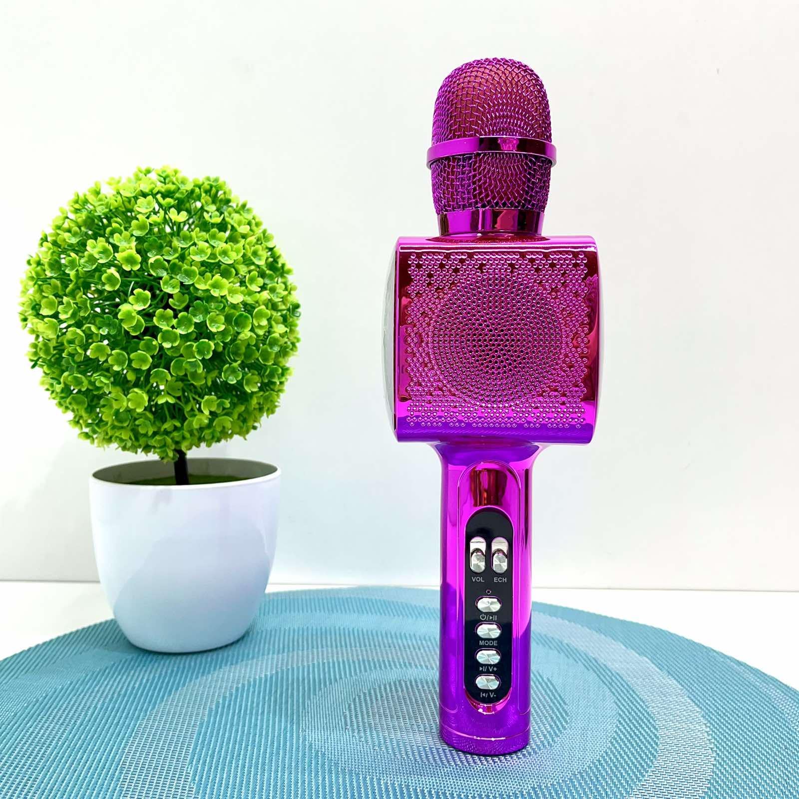 Микрофон игрушечный беспроводной караоке/bluetooth/USB/аккумулятор/TF-слот 25 см Фиолетовый (L20)