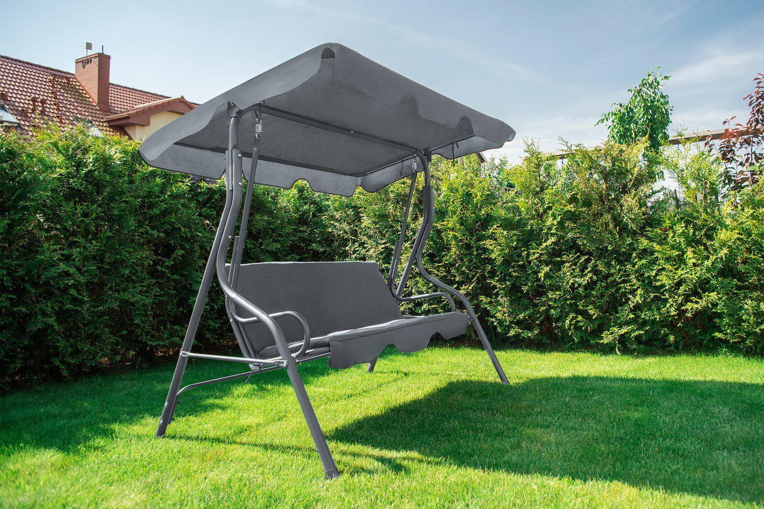 Гойдалка садова Garden Relax 3-х місна з дашком та матрацом Сірий - фото 5 Гойдалка садова Garden Relax 3-х місна з дашком та матрацом Сірий - фото 5