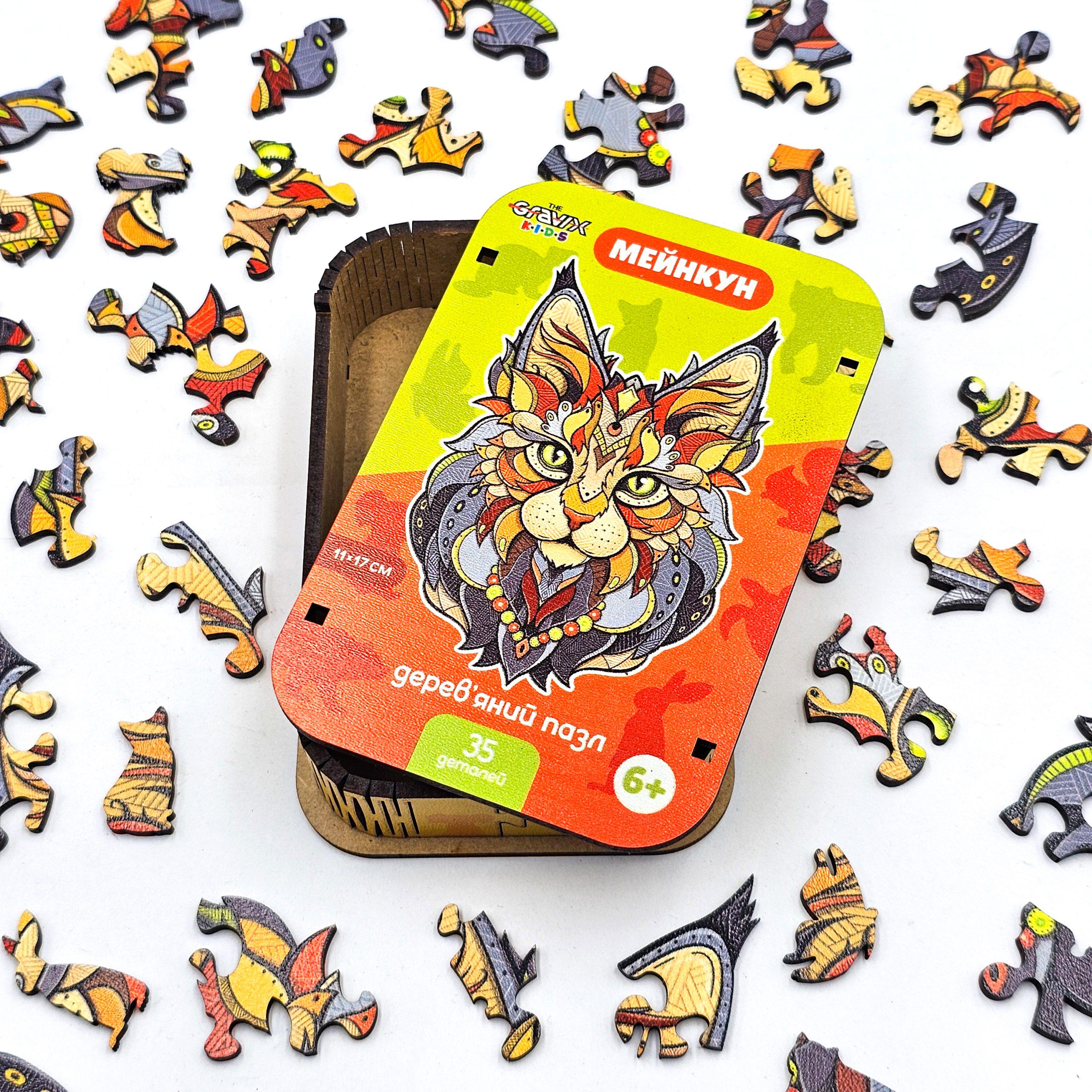 Пазл дерев'яний THEGRAVIX Мейнкун фігурний для дітей (04117) - фото 3 Пазл дерев'яний THEGRAVIX Мейнкун фігурний для дітей (04117) - фото 3