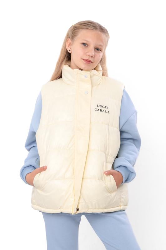 Жилетка демісезонна для дівчинки з написом Носи Своє 130 см Молочний (14275)