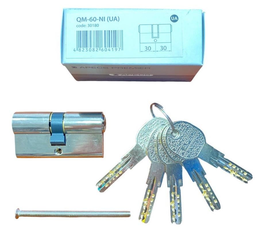 Циліндр для замків Apecs Premier QM 60 30х30 мм NI (5514) - фото 2