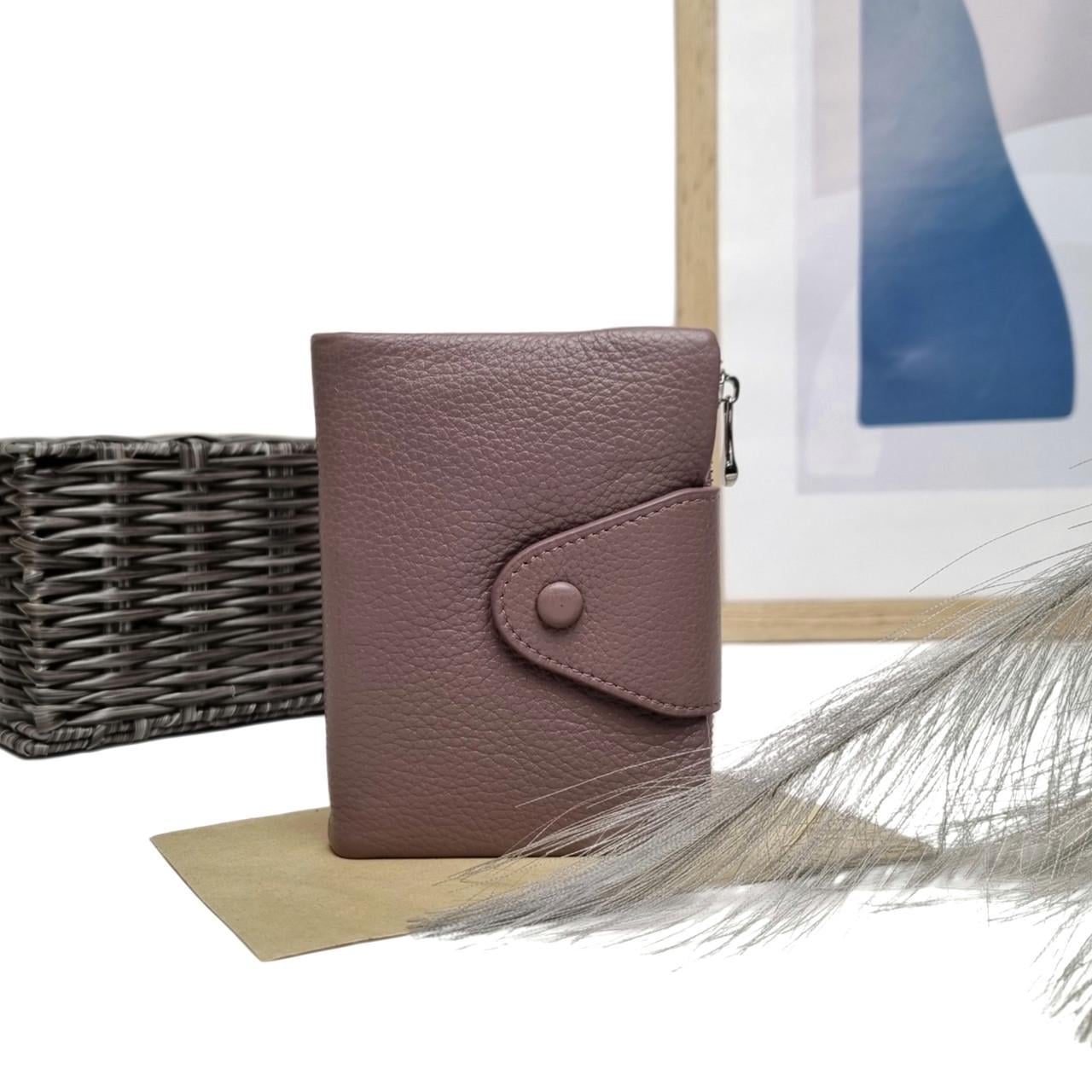 Гаманець на кнопці Genuine LEATHER натуральна шкіра Пудровий (3065 tarocolor)