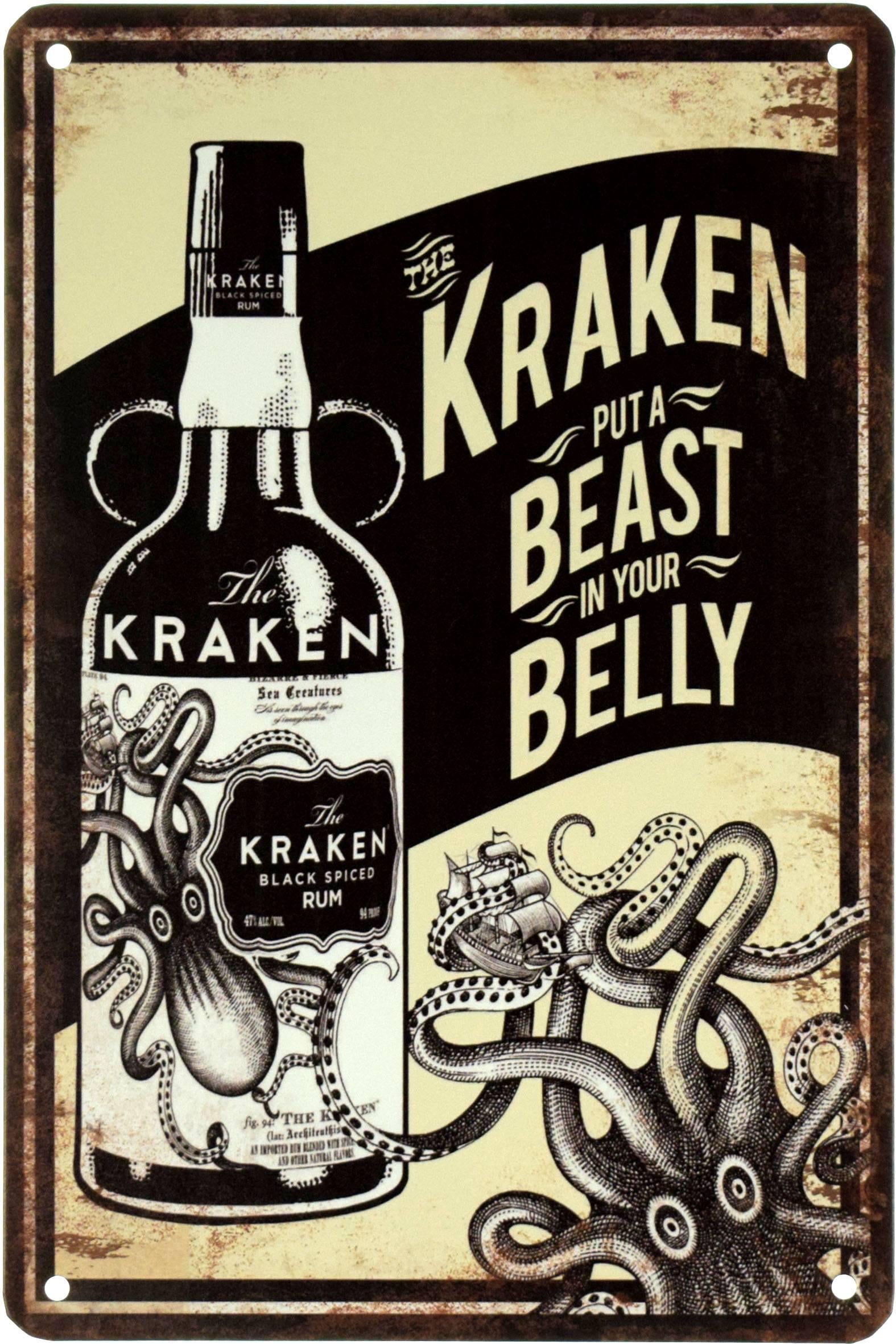 Табличка металлическая Kraken Put A Beast In Your Belly 20x30 см