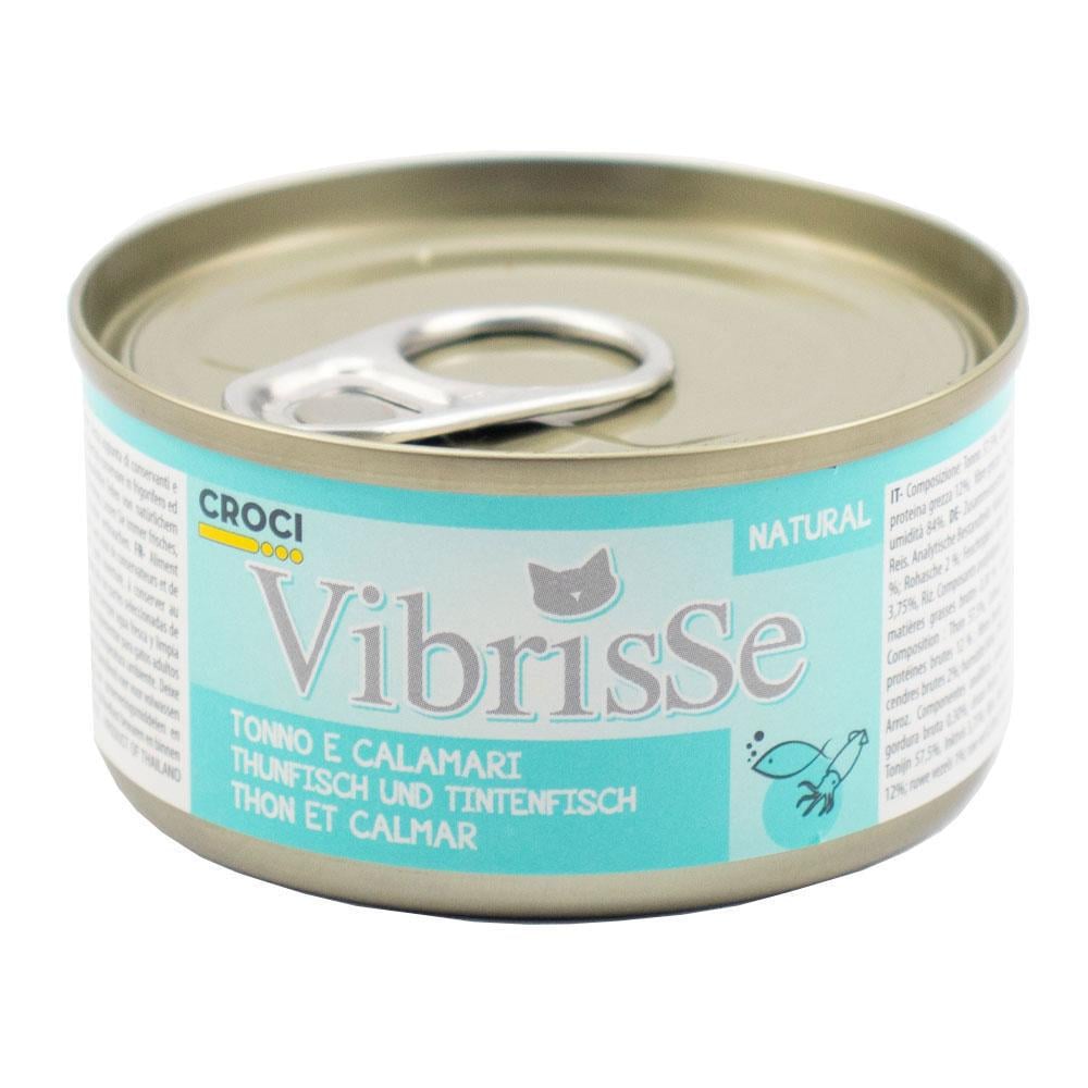 Блок консервованого корму для котів Croci Vibrisse з тунцем та кальмаром 24х70 г